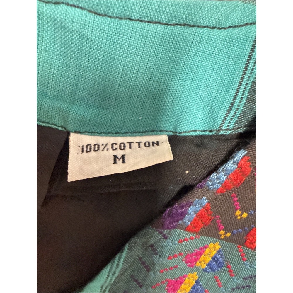 Vintage 1990s Sunbelt Green Plaid Vest Southwestern Aztec‎ Cotton Medium Shirt - Picture 7 of 8